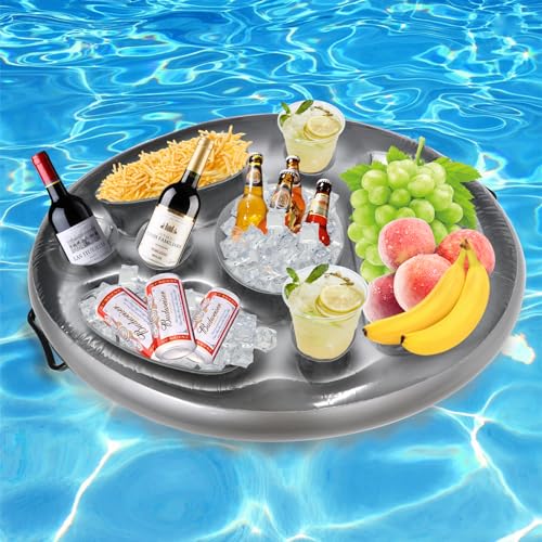 Forbabe Poolbar 2 in1 Getränke und Snackhalter 8 Löcher Große Kapazität Aufblasbar Getränkehalter Pool Schwimmende Coasters Tablett für Sommer Pool Partys Wasserpark Strand Mottoparty - Grau