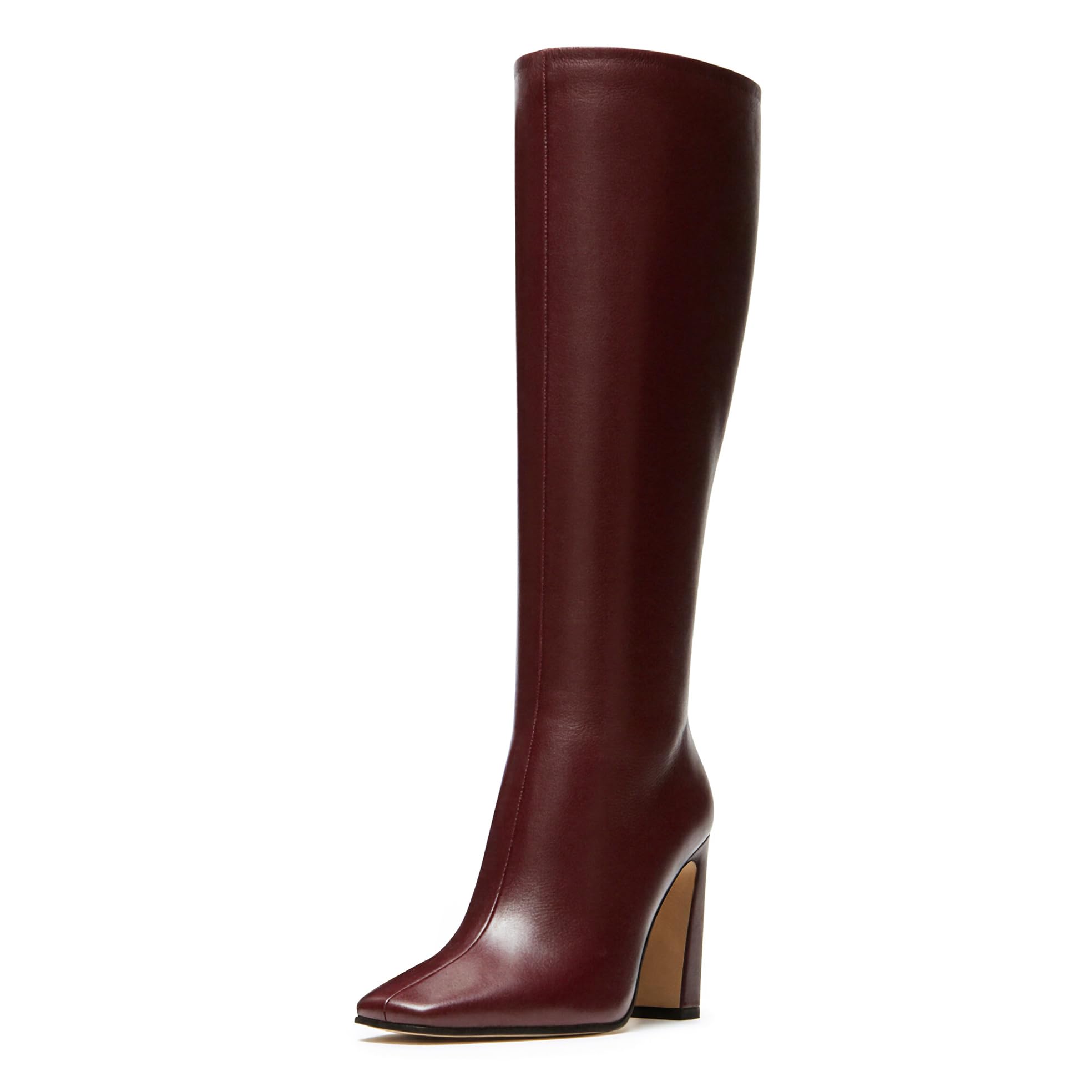DREAMCIA Knee High Boots Women Chunky Block Heel Square Toe Leather Boots Fashion Tall Dress Boots Long Fall