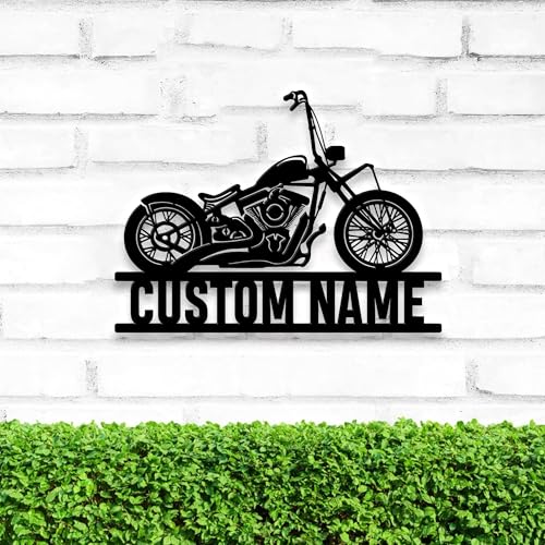 Image of Custom Motorcycle Metal Sign With LED Light, Motorcycle Metal Wall Art, Motorcycle Garage Name Sign Personalized, Garage Decor, Motocross Rider Gift