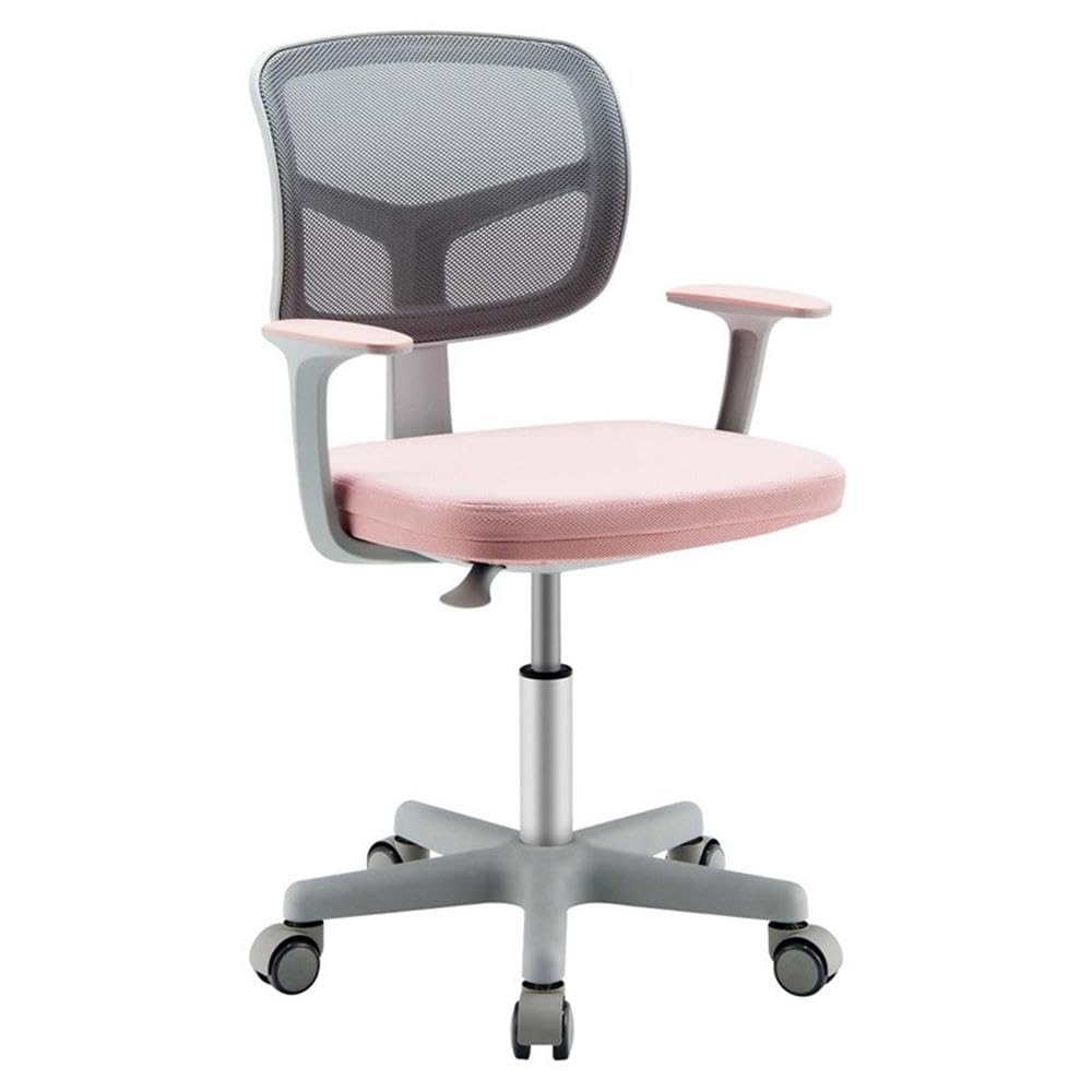 Pemberly Row Kids Study Chair, Adjustable Height 31.5-36 in, Pink Mesh Backrest, Removable Cushioned Seat, Ergonomic Design, Lumbar Support, Auto Brake Casters, 360 Swivel for Study or Playroom Use