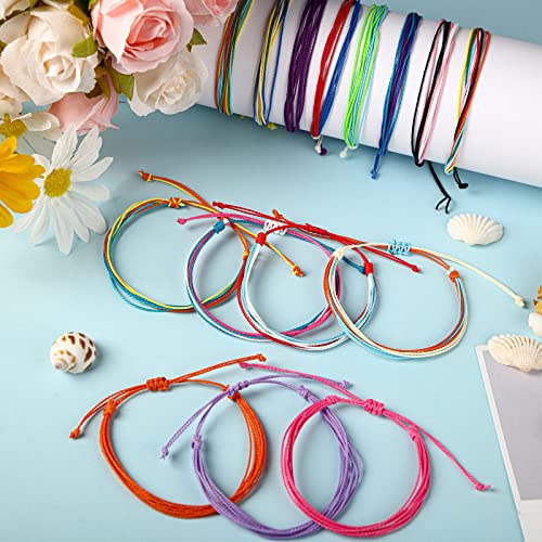 Yaomiao 50 Pcs Friendship String Bracelets Bulk Beach String Adjustable Waterproof Handmade Cord Surfer Woven Braided Rope Bohemian Wrist Cord for Women Men Christmas Party Gifts(Cute Style)2