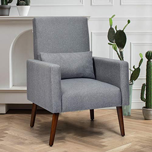 Giantex Upholstered Rocking Chair, Modern High Back Armchair, Comfortable Rocker With Fabric Padded Seat, Waist Pillow And Wood Base Accent Chair For Nursery, Living Room, Bedroom, Office, Gray #TOP1