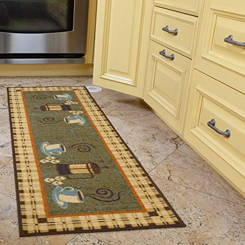 Ottomanson STK3075-20X59 siesta collection runner rug, 20"X59", Olive Green Coffee Cups