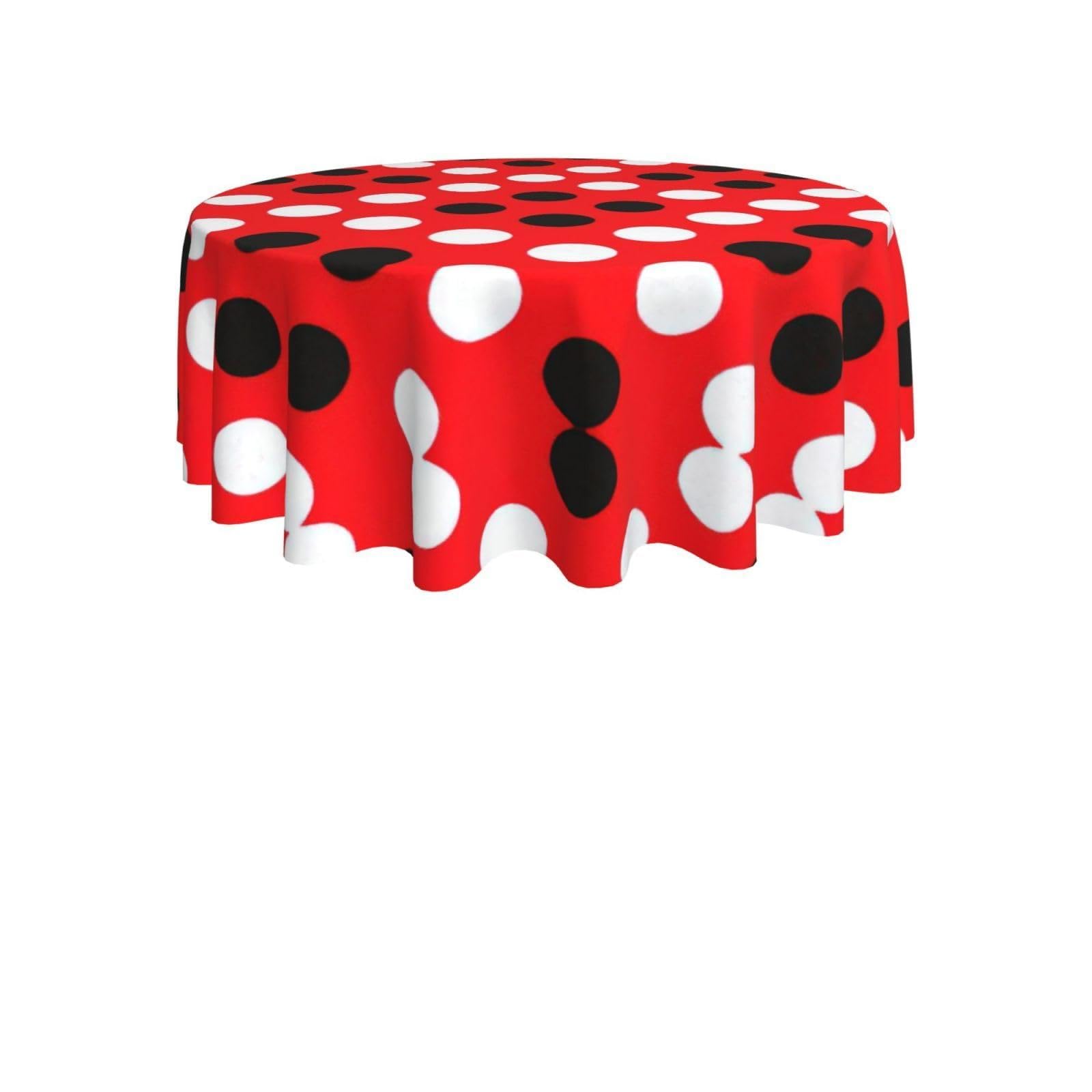ENGhjes red white polka dot Print Round Tablecloth 60in Washable Stainproof Polyester Cloth for Kitchen Idea