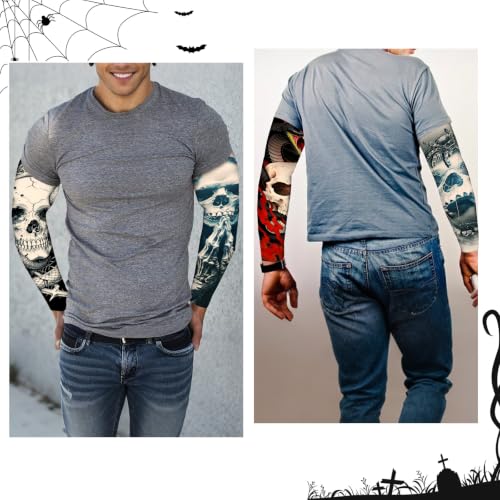Image of YARIEW Temporary Tattoo Sleeves for Men Arm Sleeves for Men | Tattoo Sleeve Women Arts Fake Sleeve Tattoos Sun Protection Cooling Covers for Arms Women Halloween Pattern 13