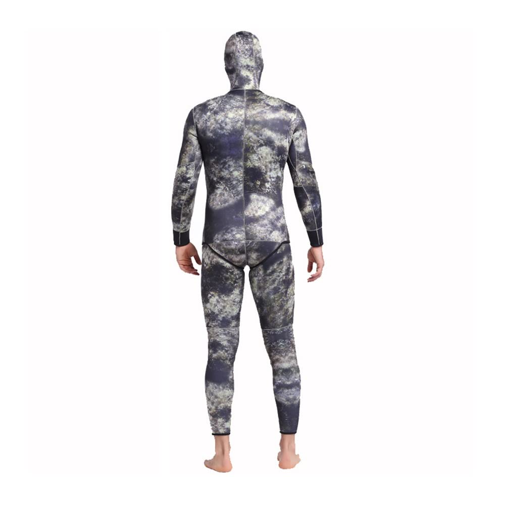 Traje de buceo de 5 mm para hombre, traje de baño cálido de manga larga de dos piezas, traje de medusas gruesas, traje de pesca camuflaje (color: gris-B, tamaño: XXL)