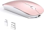 Wireless Mouse for MacBook Air/Pro, USB A & USB C Rechargeable Laptop Mouse, Slim Portable Optical Mice, Quiet Click, Long Battery Life, Adjustable DPI for PC, Desktop, Mac Computer, iPad -Black