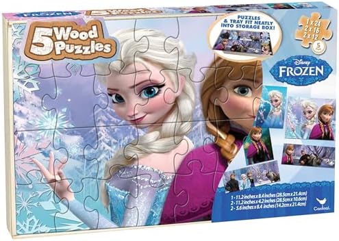 Disney Frozen 5-Pack of Wood Jigsaw Puzzles for Families, Kids, and Preschoolers Ages 4 and Up image 2