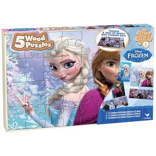 Disney Frozen 5-Pack of Wood Jigsaw Puzzles for Families, Kids, and Preschoolers Ages 4 and Up