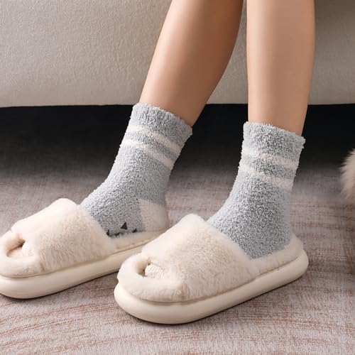 Fuzzy Socks for Women - 5 Pair Fuzzy Socks with Grip, Cozy Slipper Socks for Women, Womens Soft Comfort of Coral Fleece, Parallel4