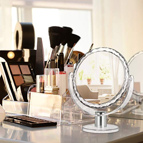 Relaxdays Magnifying Vanity Mirror, Round Standing Makeup Mirror, Cosmetics, Two-Sided, HWD: 23 x 19 x 10 cm, Transparent