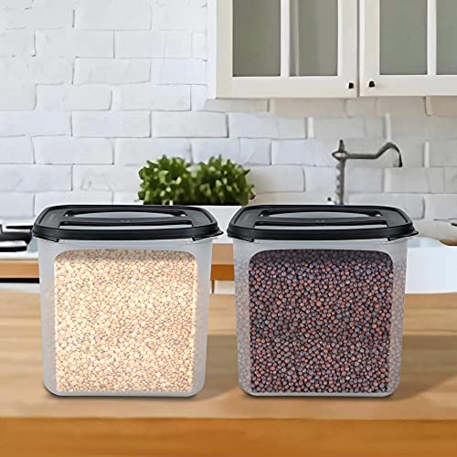 Image of Cutting EDGE 4.5 Litre Airtight Modular Container Set of 2, Leak Resistant Durable Plastic Kitchen Storage Organizer Box for Rice, Dal, Atta, Flour, Cereals & Snacks (Black Lid)