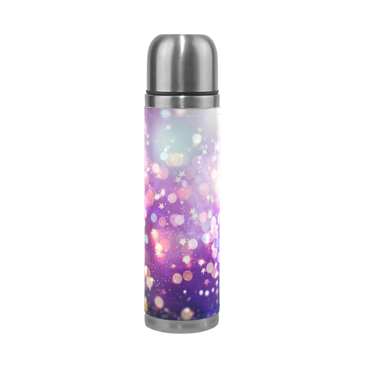 Taza de viaje de acero inoxidable con aislamiento al vacío, doble pared, a prueba de fugas, diseño abstracto, elegante, tema navideño personalizado impreso en piel auténtica, termo de 500 ml