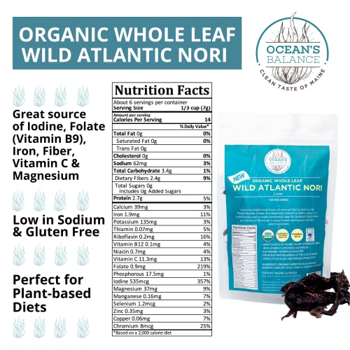 Ocean’s Balance Whole Leaf Nori Dried Seaweed – Whole Leaf Organic Seaweed, Perfect For Keto Diet, Paleo Diet, Vegetarian, Or Vegan Diet – Gluten-Free – 1.5 Oz Bag #TOP1