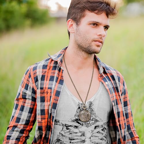 Image of JewelryWe Bronze Flower Pocket Watch: Retro Vintage Pendant Watch with Openwork Cover and 32.3 Inch Chain - for Men Women Daily Wear and Gift Giving