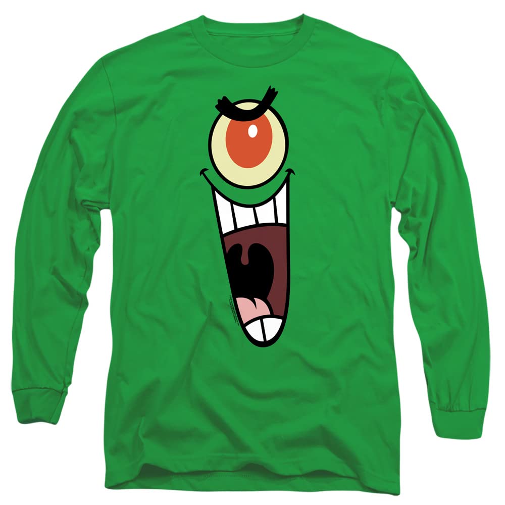 Popfunk Classic Spongebob Plankton Sinister Face Unisex Adult Long-Sleeve T Shirt
