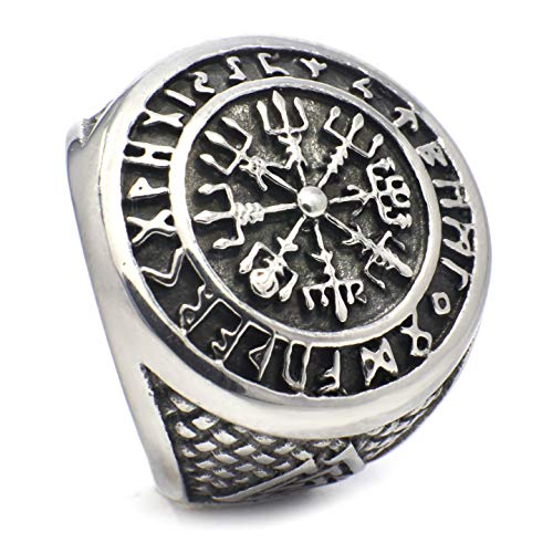 Gungneer Vegvisir Norse Compass Rune Circle Odin Valknut Stainless Steel Ring Men Women Norse Protection Jewelry