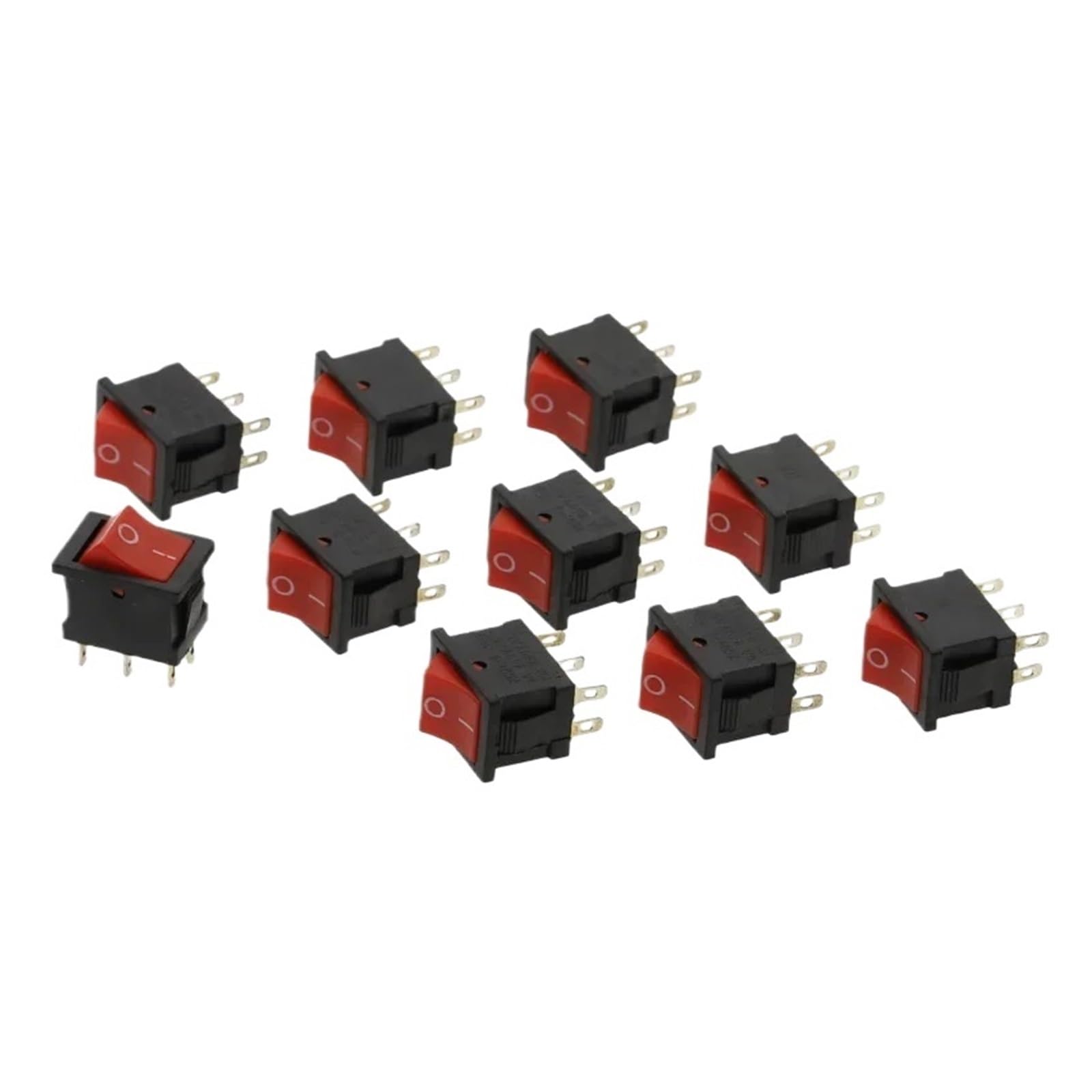 AUOQKQUT 10PCS 2D6P-RED 15 * 21mm SPST On/Off Boat Rocker Switch 6A 250V KCD1 KCD1-101