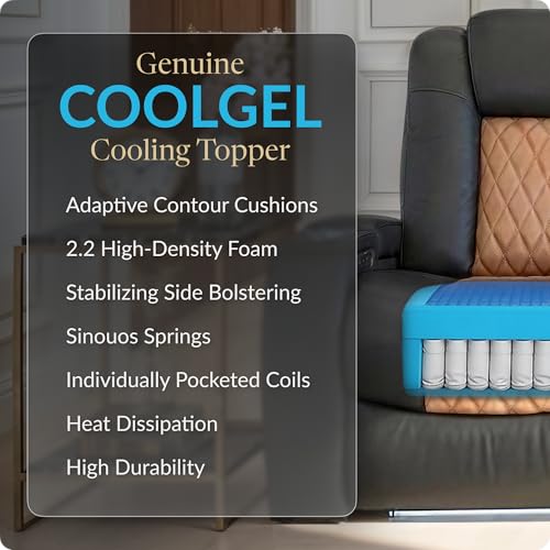 Image of Seatcraft Diamante Home Theater Seating Black /Tan Oak Row 5 Left Loveseat | Italian Leather, Wall Hugger, Zero Gravity, Powered Headrest, Power Recline, Zero Gap, USB charging