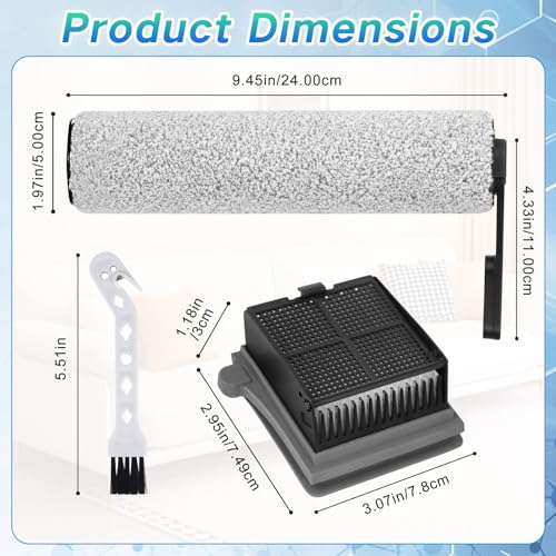 Image of Accessory Set for Tineco iFLOOR 5 Breeze Wet and Dry Vacuum Cleaner Replacement Parts 7 Pieces Accessories 3 Roller Brushes + 3 HEPA Filters + 1 Cleaning Brush