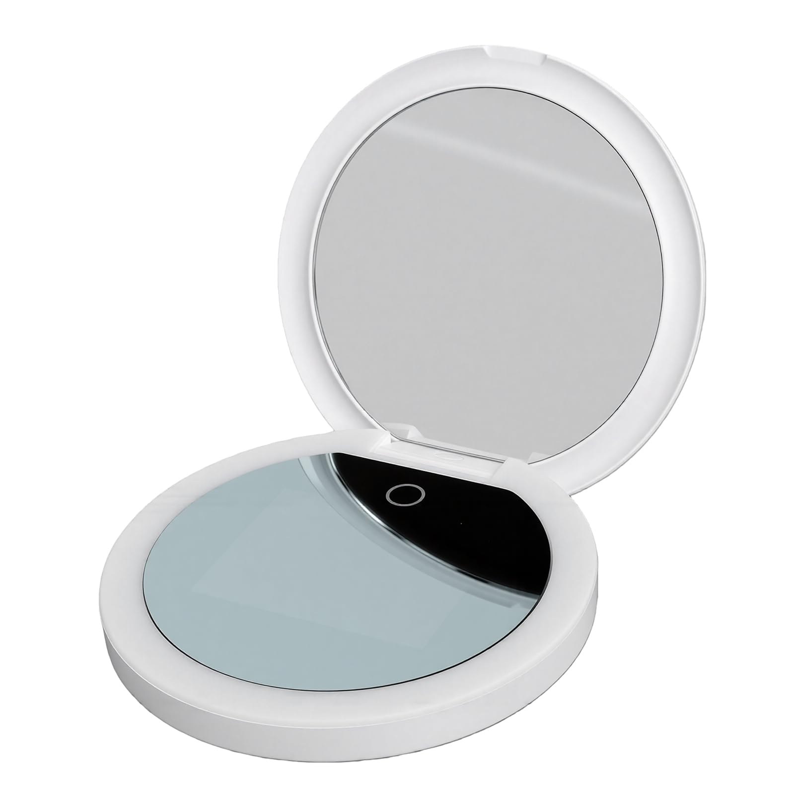 Jiawu Specchio per Prova Protezione Solare, Schermo HD Ingranditore 2X con Luce Anulare a LED Fotocamera per Prova Protezione Solare, Specchio per Trucco Portatile con Batteria USB C Ricaricabile per