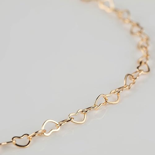 Miniatura 3 de Cadenas chapadas en oro de 33 pies, cadenas de eslabones de latón con forma de corazón con anillos de salto, cierres de langosta, cadenas para hacer