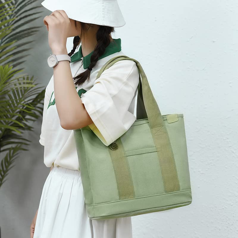 Crossbody Canvas Tote Satchel Bag for Women Shoulder Bag Multi-pockets Zipper Purse Handbag,Hobo Bag,Everyday Bag2