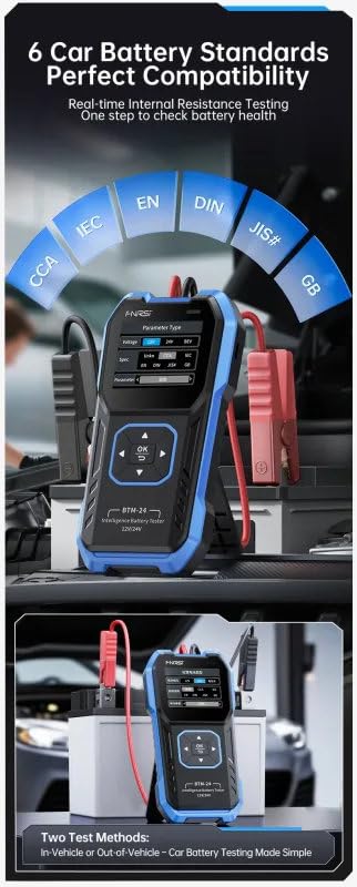 Tester digitale per batteria auto 12V 24V multifunzione BTM24 - Analizzatore CCA fino a 2000A con Test Avviamento e Sistema di Carica – Display Colore 2,4” – Compatibile AGM GEL EFB Piombo Acido