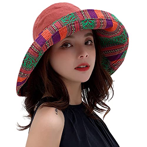 HUAMULAN Women Bohemian Wide Brim Sun Hats Wired Edge Summer UPF Hat for Beach Hiking Garden Travel Lawn Work Chin Strap