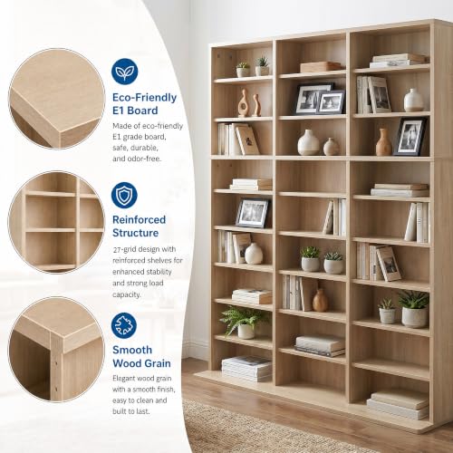 Image of Garvee 9 Tier Tall CD Display Cabinet, 27-Compartment Media Tower, Natural