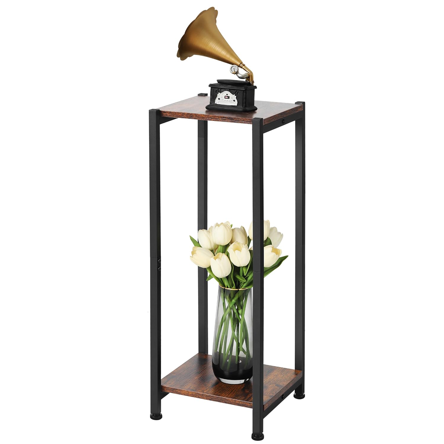 Zoapion 31 Inch Tall Plant Stand,Plant Stands Indoor,2 Tier Heavy Duty Metal and Wooden Flower Stand for Multiple Plants,Rustic Brown and Black โ image 1