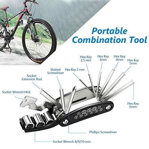 Greymond Bike Tool Kit,16 in 1 Multi-Function Bike Bicycle Repair Tool Kit,Bike Puncture Repair Kit with Patch Kit & Tire Levers,Bicycle Fix Tool Kit with Pouch - Image 3