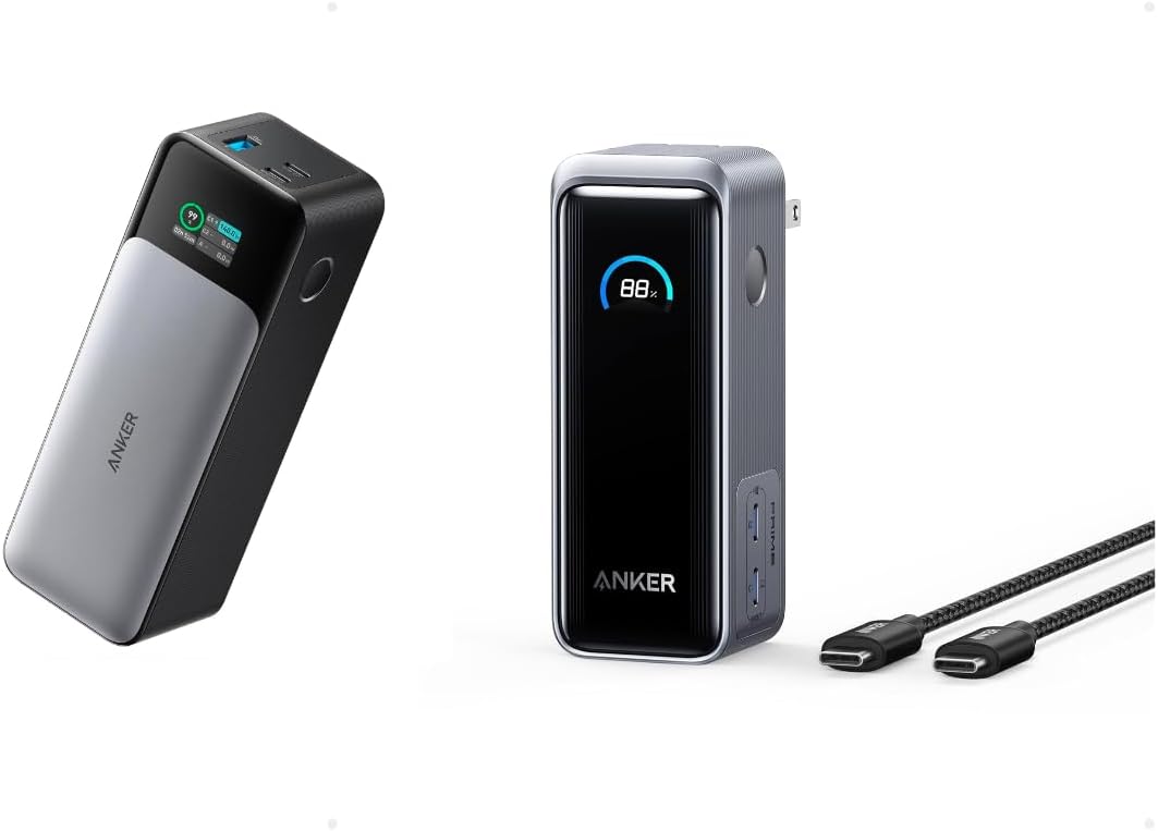 Anker 737 Power Bank, cargador portátil para computadora portátil de 24,000 mAh de 3 puertos con salida de 140 W Prime Power Bank, paquete de batería de 9,600 mAh con salida de 65 W, enchufe de CA incorporado