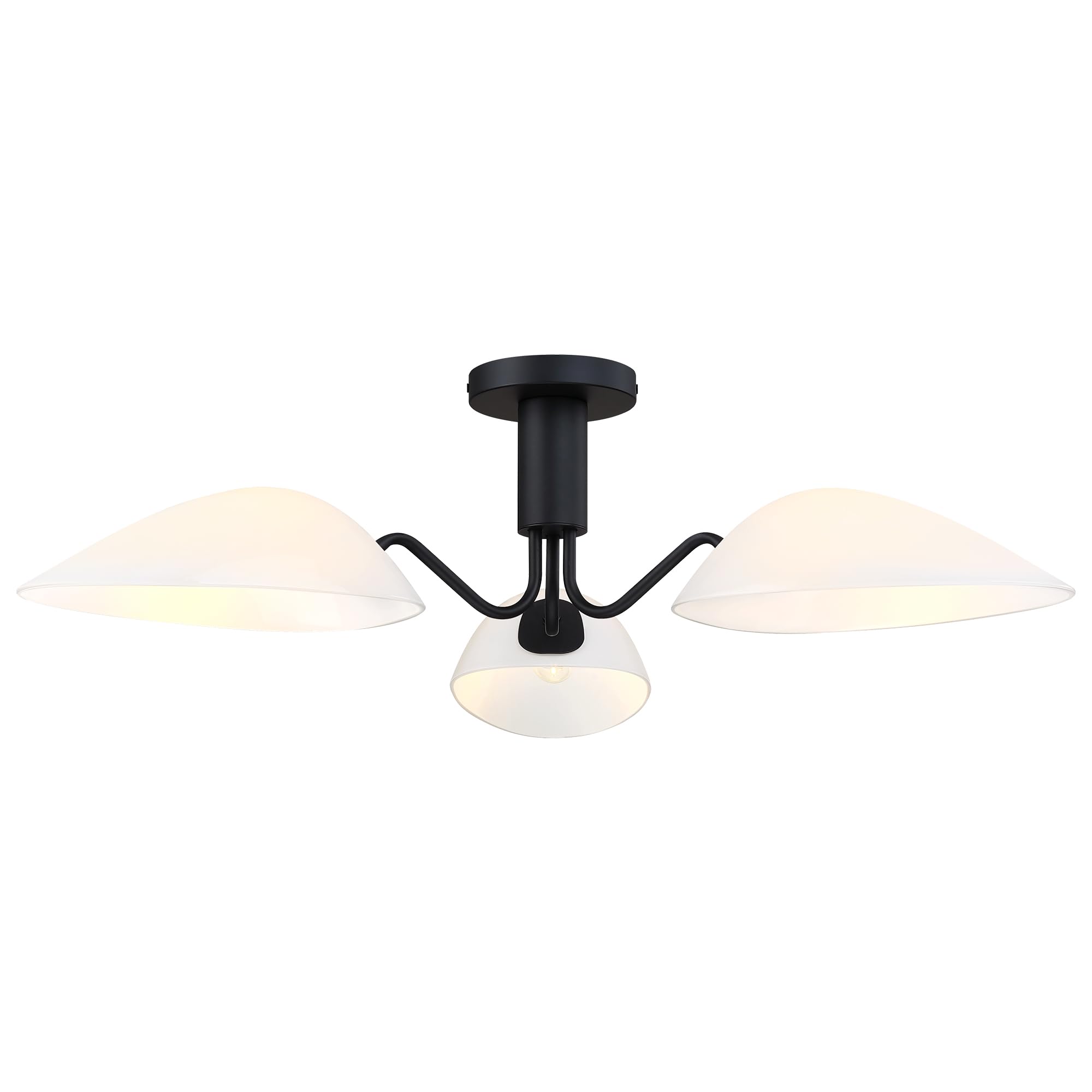 MEXO Modern Black 3-Light Ceiling Light with Opal White Glass Shade Semi Flush Mount Ceiling Light for Living Room Hallway Sputnik Chandelier Lighting