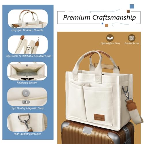 Large Canvas Tote Bag for Women with 3 Pockets, Lightweight Teacher Nurse Work Handbag, Fashion Laptop Tote Purses Crossbody Shoulder Bag for Work, Travel, Gym or Shopping Ideal for Gift2