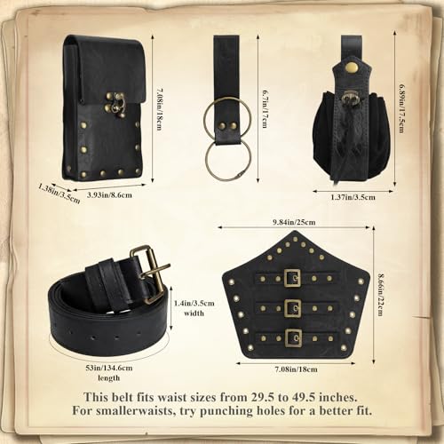 Image of Renaissance Belt Pouch Medieval Viking Leather Bracers Set for LARP