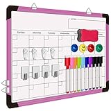 Dry Erase Calendar Whiteboard for Wall, 16" X 12" Magnetic White Board Dry Erase Calendar, Portable Hanging Dry Erase Board Framed Planner Memo Whiteboard Back to School Gift for Kid Student (Pink)