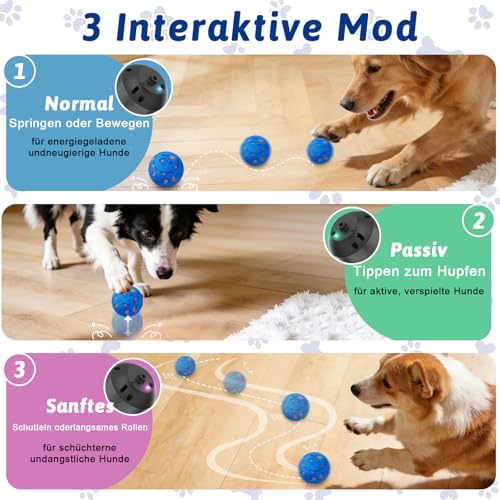 Interaktiver Spielball für Hunde, Hundespielzeug Ball, Intelligenter Selbstbewegender Hundeball, Hundeball Unzerstörbar, Self Moving Dog Ball, Hundespielzeug Elektrisch, für Mittlere Große Hunde(Blau