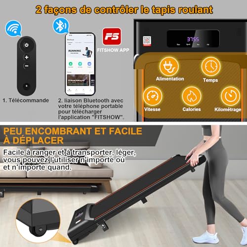 Tapis de Course Inclinable, 3CV Tapis de Course Electrique Pliable avec Audio Bluetooth, APP Gratuite,Télécommande et LED,Vitesse Réglable1-6km/h – Image 4
