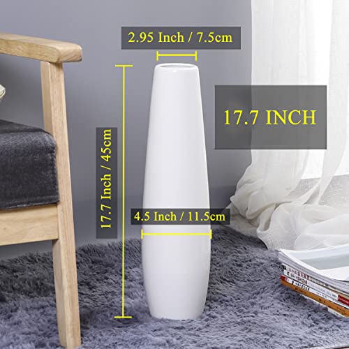 Ceramic Floor Vase, GDSZJLJ 17.7" Tall White Large Decorative Vases for Modern Home Decor, Living Room, Minimalist Style Big Flower Vase for Pampas Grass, Flowers, Twigs, Office, Bedroom Décor - Image 3