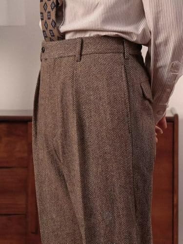 Mens High Waisted Tweed Pleated Front Dress Pant Classic Fit2