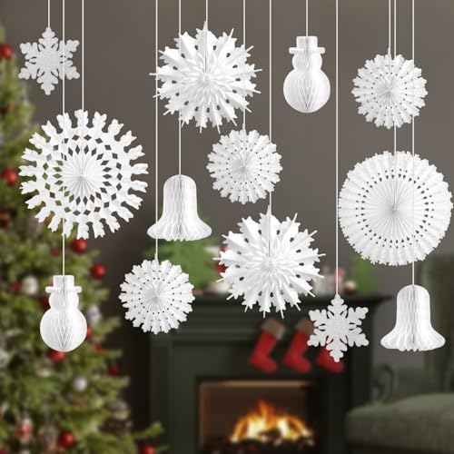 13 Stück Schneeflocken Deko Weiß Papier Hängende Weihnachtsdeko...