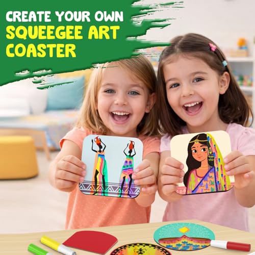 Image of Smartivity Squeegee Art Coaster Kit for Kids 4-8 Years - DIY Paint Pouring & Swirl Art Craft Activity - Make 6 Colorful Coasters - Creative Birthday Gift for Boys & Girls