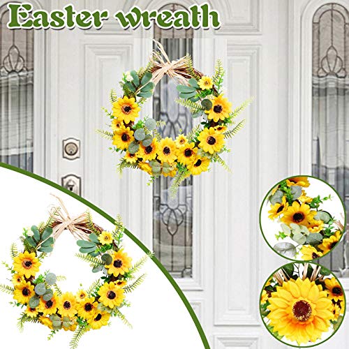image for TropBox Artificial Sunflower Wreath, Easter Decor Garland, Spring Summ