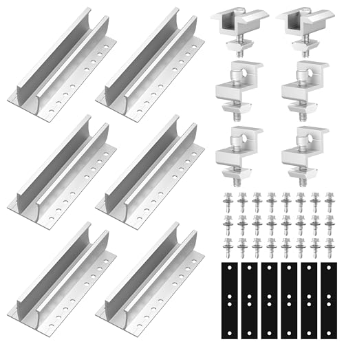 42pcs Soporte de Panel Solar, Lytool 15mm Kit De Soporte Placas Solares de Aleación de Aluminio, Include Riel De Fijación, Soporte De Abrazadera, para Vehículos Recreativos, Casas, Barcos, Techo Plano