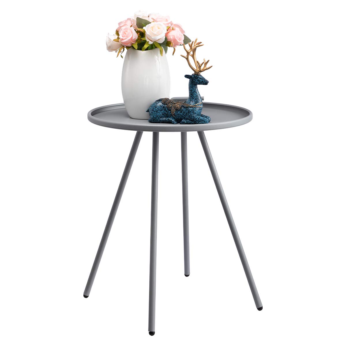 Photo 1 of ALIMORDEN Convenient Patio Steel Side Table with Handle, Accent Small Coffee/Snack Table, Round Metal End Table for Outdoor or Indoor Use, (H) 19.50" x(D) 16.38", Grey