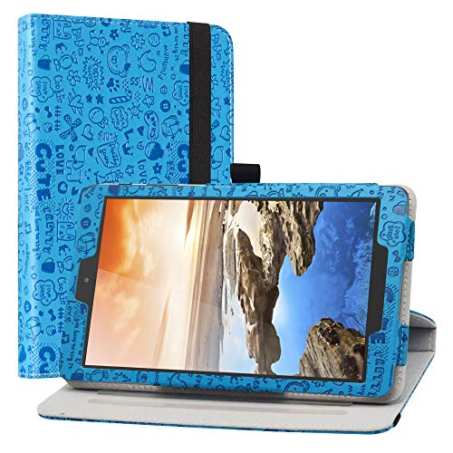 LiuShan Compatible with Alcatel TCL 8-inch Rotating Case,360 Degree Rotation Stand PU with Cute Pattern for 8" Alcatel TCL 8-inch Tablet (Model # TCL 9048S) Case,Blue