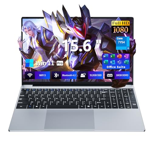 Image of 15.6 Inch Laptop Computer, 16GB RAM 512GB SSD Core i5-7Y54 Lap top, 180 Convertible Notebook Laptops with Win 11 /Office, Backlit Keyboard, FHD Display, 180 Rotating Screen, WiFi5 / BT4.2, Mini HDMI