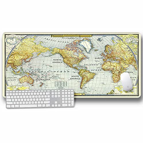 Tapis de Souris Gaming XXL Antidérapant au Style Carte Rétro Jaune