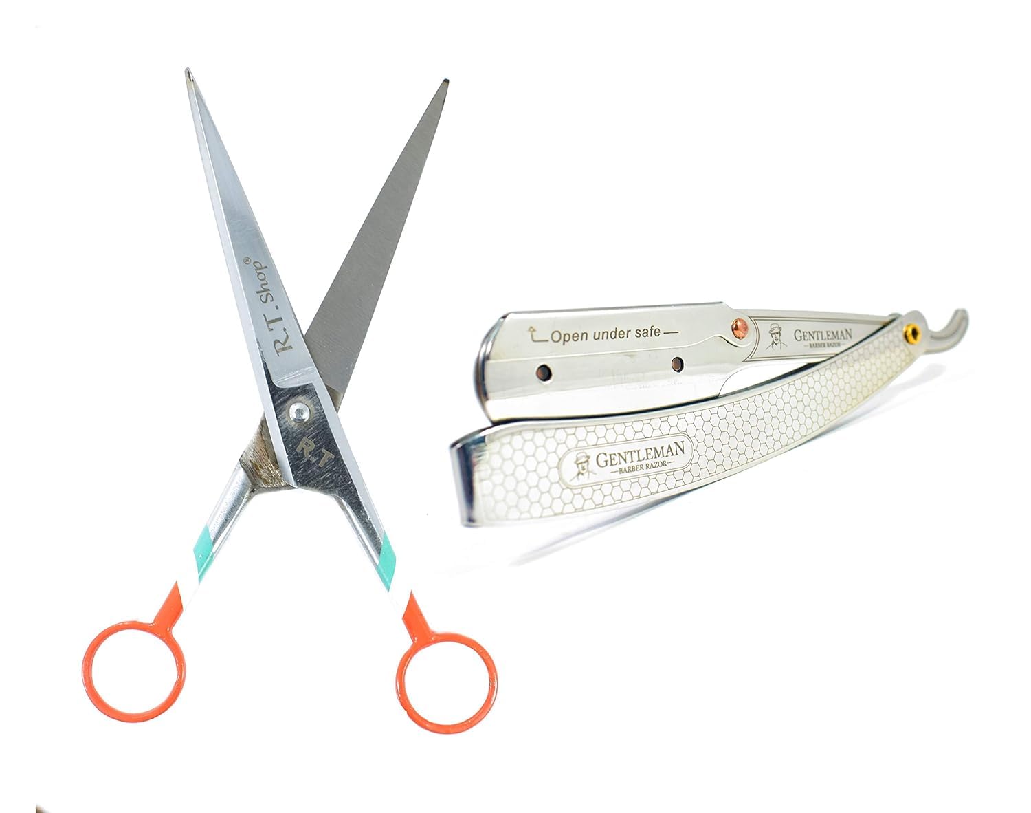 Professional Barber Kit Combo – Hair Cutting Scissors & Straight Edge Razor Set | Stainless Steel Salon Grooming Tools for Men | Barber Scissors and Shaving Razor Combo-image-24